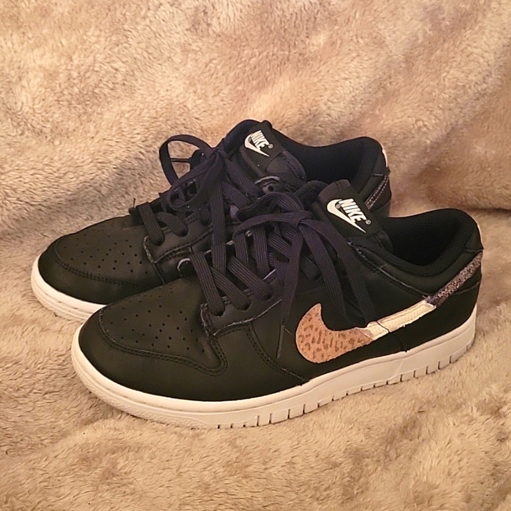 Nike Dunks black & leopard print, size 7.5.